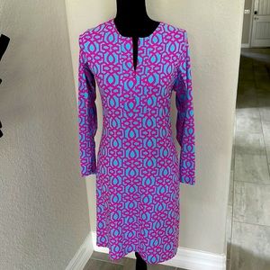 IBKUL long sleeve, dress, blue and pink pattern, size XS